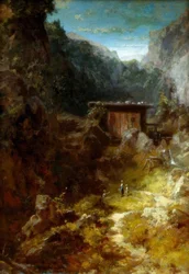 Mill in the Mountains with Three Figures